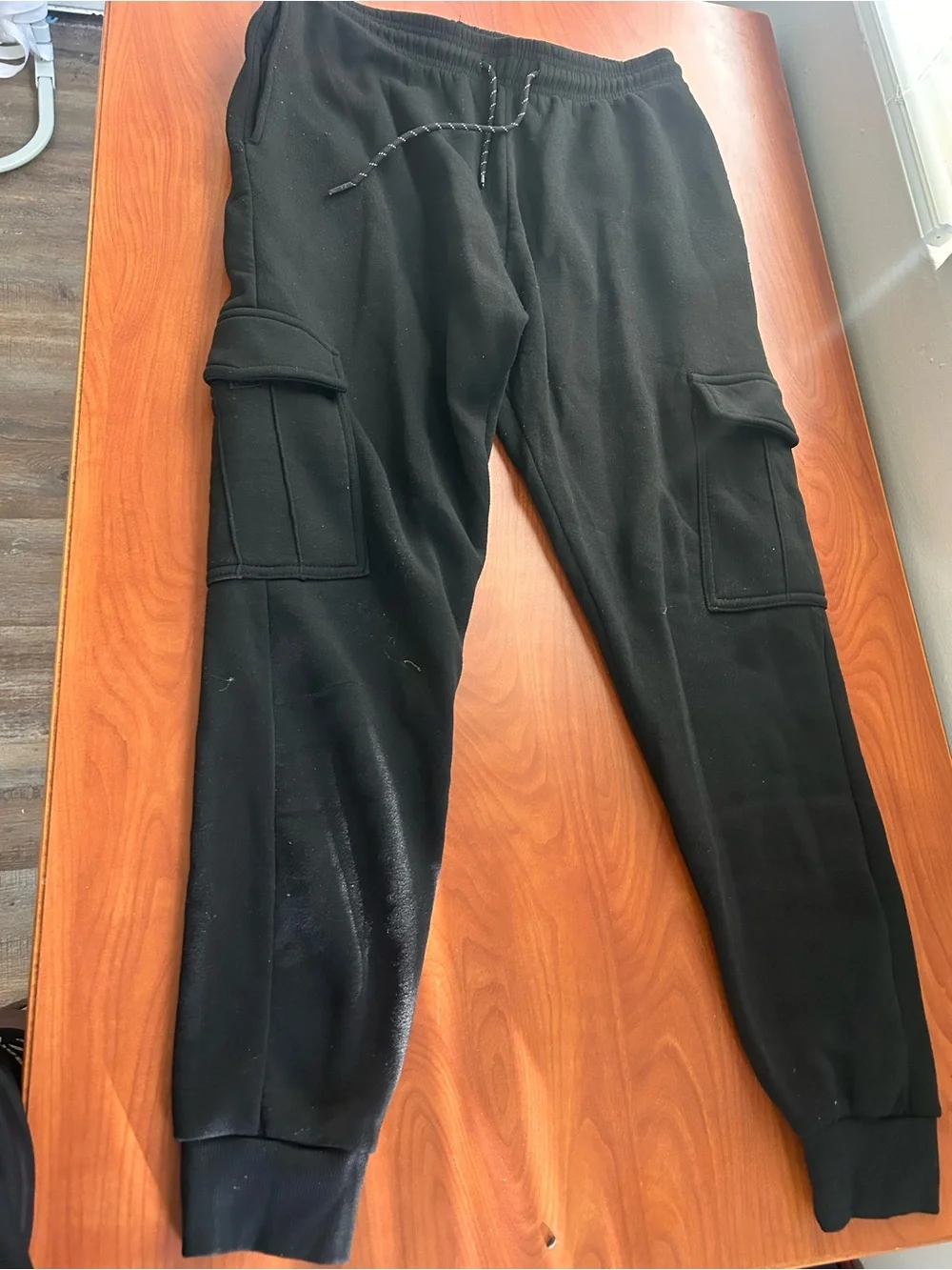 Men's Black Cargo Jogger Sweatpants with Drawstring Waist